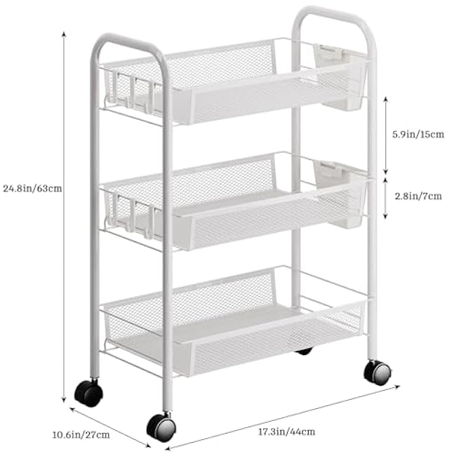 Masiunoz 5 Tier Stackable Metal Mesh Fruit & Vegetable Produce Organizer Basket - With 360 Degree Rollers, Heightened Guardrail, For Kitchen Pantry Bathroom, Large Capacity Organizer Black