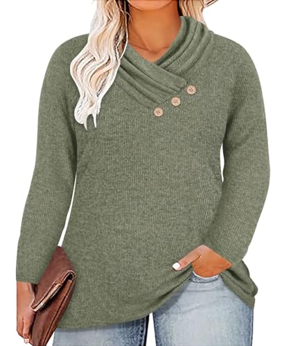 Image of CARCOS Womens Plus Size Tops Mock Neck Long Sleeve Shirts Turtleneck Tunics for Fall Winter XL-5XL