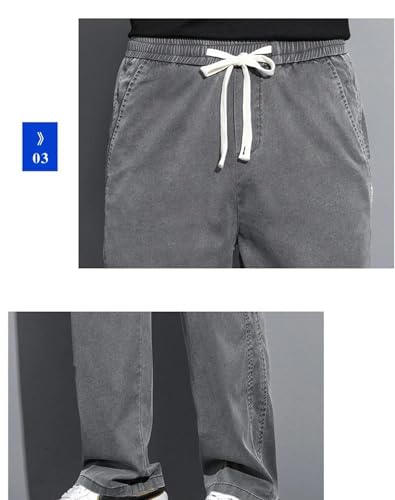 Men's Summer Jeans Thin Loose Straight Denim Pants Drawstring Elastic Waist Casual Plus Size Trousers4