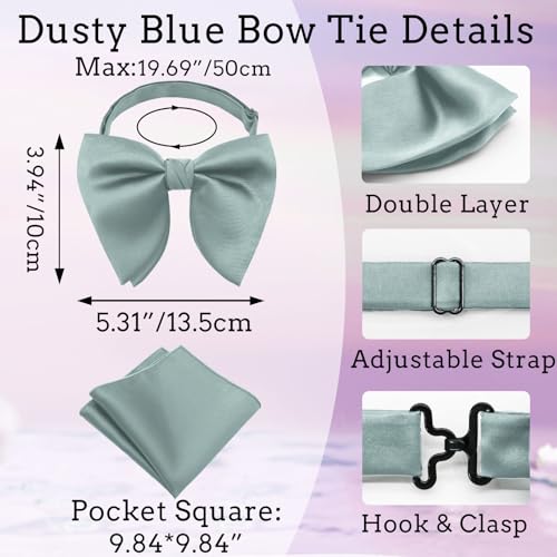Image of Oversized Bow Ties for Men, Pre-Tied Bow Tie and Handkerchief with Pocket Square Holder Set for Wedding Party Daily