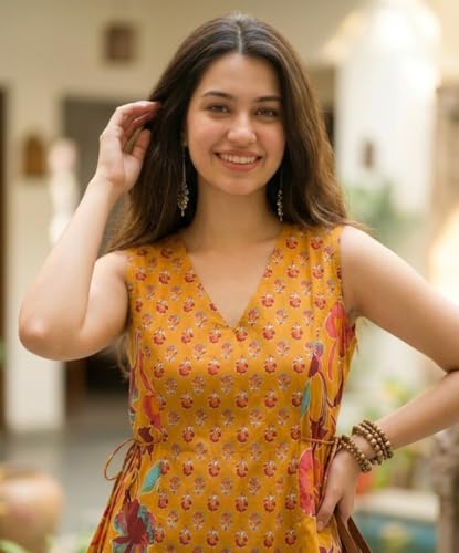 Image of Women's Red Floral Printed Sleeveless V-Neck Peplum Top, Casual Wear