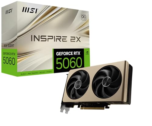 MSI GeForce RTX 5060 8G INSPIRE 2X OC Scheda Video - Core 3840, Memoria 8GB GDDR7, Risoluzione massima (7680 x 4320), Connettori di alimentazione 8-pin x1, Velocità Memory Clock (MHz) 28 Gbps