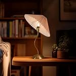 KUNJOULAM Petite lampe de table plissée, lampe de chevet côté lit avec abat-jour beige, Morden Mini Lampe pour chambre à coucher décoration de bureau, E12 Ampoule incluse