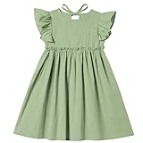 Csbks Toddler Baby Girls' Cotton-Linen Sundress with Ruffle Halter Sleeveless and Swing Dress Sage...