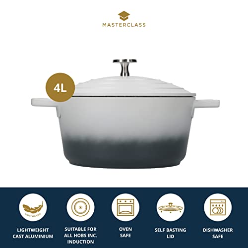 MasterClass Medium Casserole Dish with Lid, Lightweight Cast Aluminium, Induction Hob and Oven Safe, Grey Ombre, 4 Litre/24 cm