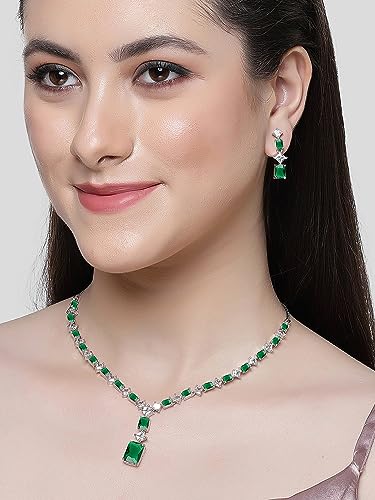 Image of Karatcart Elegant Silver Plated Blue American Diamond Necklace Set for Women