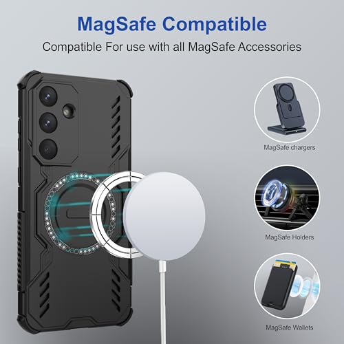 Image of amazon basics Back Case Cover for Samsung Galaxy S25 FE | Magnetic Case with Built-in Metal Ring | Supports Mag-Safe Charger, Wallet & Car Mount | Shockproof Hybrid PC + TPU | Black