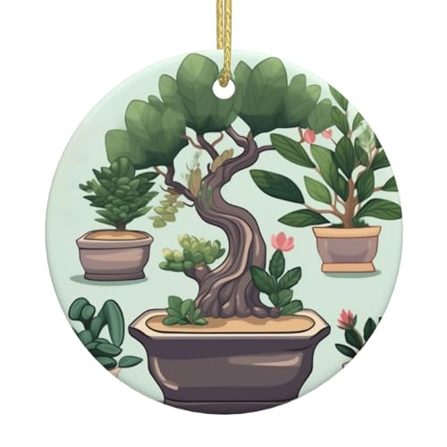 Bonsai Plant Printed Christmas Ornament,Round Porcelain Christmas Ornaments,Christmas Tree...