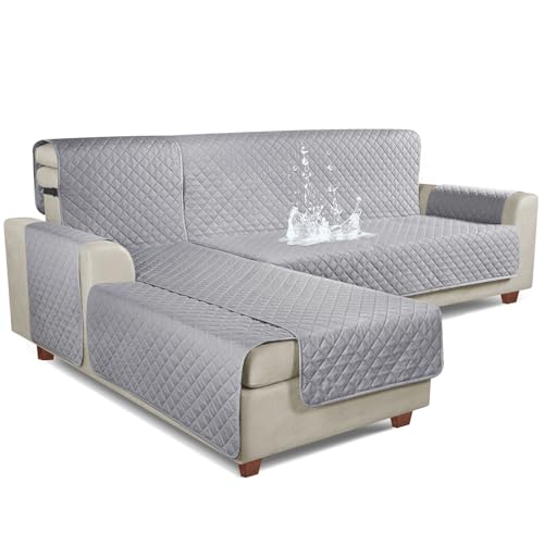 KinCam Fundas de sofá modular 100 % impermeables, fundas reversibles en forma de L, 3 fundas de sofá para diván seccional para mascotas y niños (tamaño grande, gris claro)