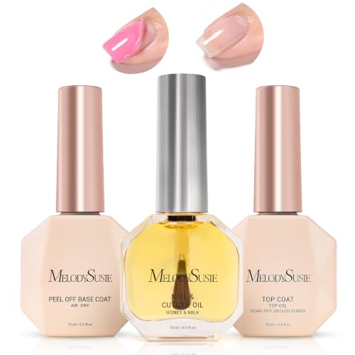 Image of MelodySusie Air-Dry Peel Off Base Coat Cuticle Oil Top Coat | 3Pcs Beginner Friendly Gentle Protection for Nails,essential for Home DIY and Nail Salon