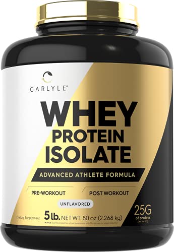 Whey Protein Isolate 5lb | Unflavored | 25G Protein | Vegetarian, Non-GMO, Gluten Free | Whey Isolate Protein Powder | by Carlyle