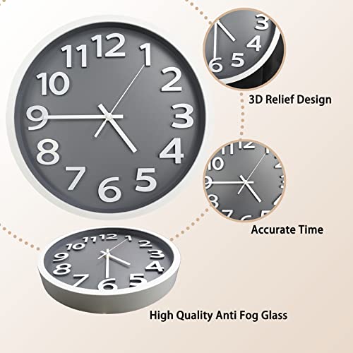 Jvxyuieh Wall Clock, 12 Inch Big Wall Clock Silent Non Ticking, 3D Numbers Quartz Battery Operated Modern Clock For Livingroom Bathroom Office Decor | Waterproof Glass Cover | Easy To Install #TOP1