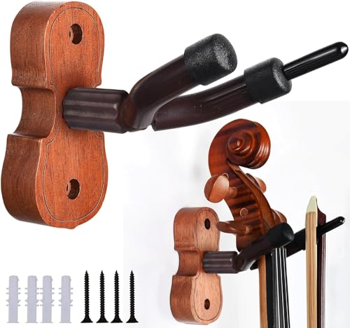 Violin Wall Mount Violin Hanger Mahogany Violin Viola Stand with Bow Hook (2 pack)