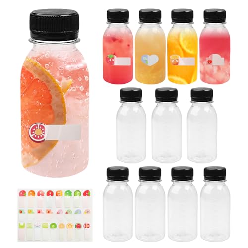Petite Bouteille Plastique 12 pc avec Couvercles, Bouteilles Plastique de 100 ml avec Couvercles, Mini Bouteille Réutilisables Comprend des Autocollants de...