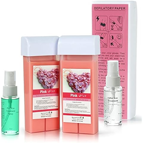 Beth Lee Roll On Wax Depilatory Waxing Kit, 2 Packs Rose Wax Cartridge and 100 Wax Strips Wax Kit Refills For Legs, Arms and Underarm Cover