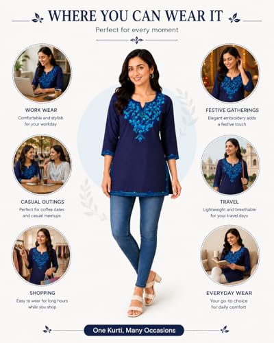 Image of Women's Pure Cotton Embroidered Short Kurtis