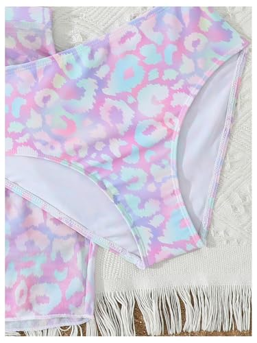 Image of MakeMeChic Girl's Three Piece Leopard Print Asymmetrical Neck Ruffle Bikini Set with Drawstring Cover Up Skirt