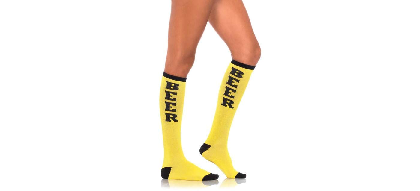 Vinsani Women's Beer Yellow Vinsani® Knee High Beer Print Comfortable Stocking Athletic Socks For Home, Running,Football,Soccer - Yellow