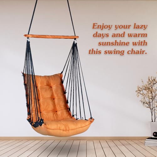 Image of Curio Centre Cotton Swinging Hammock Hanging Swing Chair /Hammock Swing for Adults & Kids /Swing for Indoor Outdoor, Garden & Patio /Durable Portable Jhula /Swing for Home - Orange