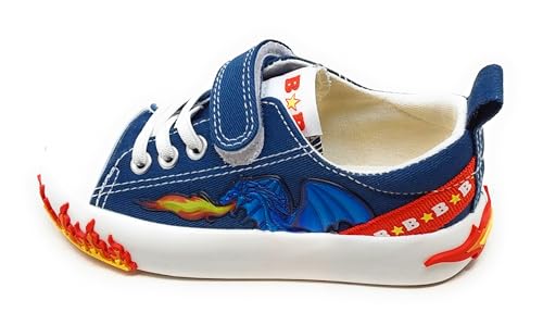 Bull Boys Zapatos de lona con puntera de goma Dragon 3, cierre de velcro, color azul, tema dragón, turquesa, 26 EU