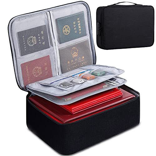 Image of Multi-function Document Organizer,Safe File Storage Bag with Lock,Portable Home Office Travel File Folder for Certificates,Laptop,Bank Cards,Passport,Contracts,Cards (Black)