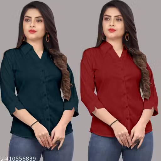 Image of Women's Solid Formal Shirt (Pack of 2)-Pink, Mint Green-1 P3