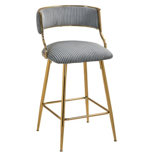 Butacos de Terciopelo Modernos para Isla de Cocina, Set de 2 Sillas Tapizadas con Espaldar y Patas Doradas, Color Gris, para Bar, Pub o Club miniatura 6