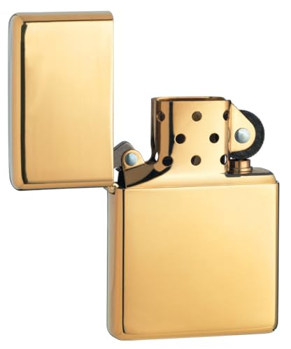 Image of Zippo Windproof Lighter - Vintage Model - High Polish Brass Finish in Gold - Refillable - Reusable - Windproof Design - Gift Box - Made in USA