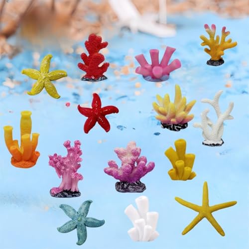 Image of 16 Pcs Aquarium Coral Plant Decor,Vivid Multicolor Resin Artificial Coral Reef Sea Star Decor for Fish Tank Aquarium Landscape Table Home Decor Garden Pond Micro Landscape Scenery