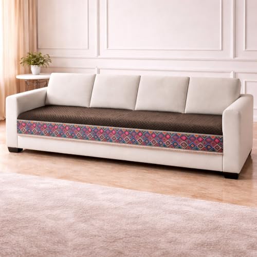 Image of KINGLY Sofa Cover for 4 Seater | Quilted Velvet Seat Cover | Anti-Slip Sofa Mat with Back Elastic | Thick Fabric Sofa Protector | Washable Couch Cover | Chocolate Brown