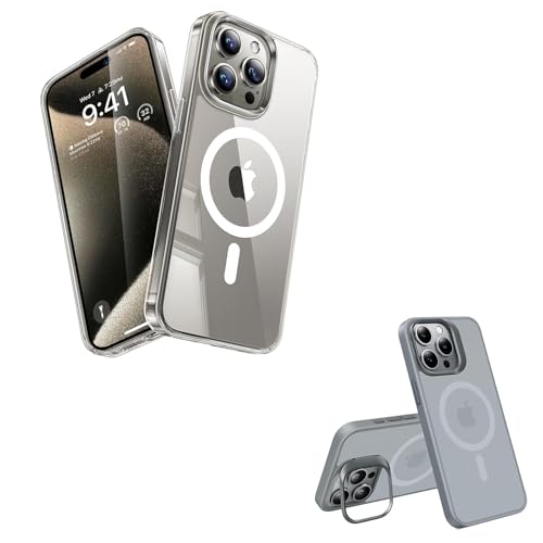 TORRAS Ultra Magnetic Clear iPhone 15 Pro Max Case [Fit for MagSafe] & Lstand Magnetic [Camera Kickstand] iPhone 15 Pro Max Case
