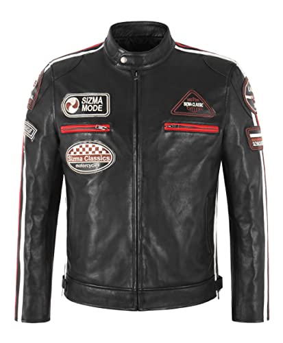 Smart Range Leather Veste en cuir véritable SIZMA pour homme Noir Style moto rétro classique vintage 5011 (3XL) Cover