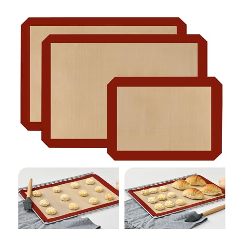 KitchenRaku 3er Set Silikon Backmatte 29.5x42cm,Antihaftbeschichtung Backmatte aus Silikon Dauerbackfolie Wiederverwendbar Backfolie BPA frei,Rosa