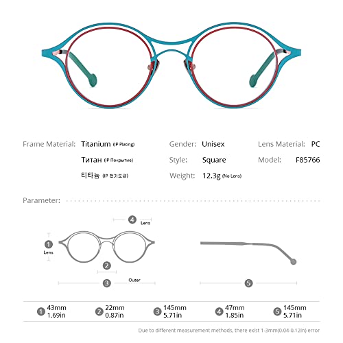 Image of FONEX Colorful Pure Titanium Glasses Frame Women Retro Round Eyeglasses