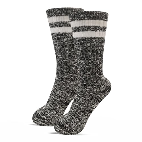 Image of Women's Mid-Crew Socks Black Striped Athletic Casual Cotton Comfort Boot Socks (US 5-9)