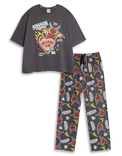 Pyjama Stranger Things Hellfire Club femme noir tee-shirt manches courtes et pantalon long
