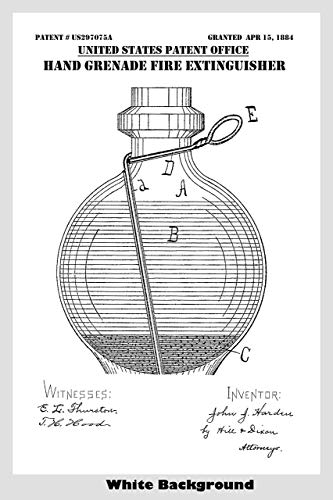 Vintage Hand Grenade Fire Extinguisher Poster Patent Print Art Poster: Choose From Multiple Size and Background Color Options