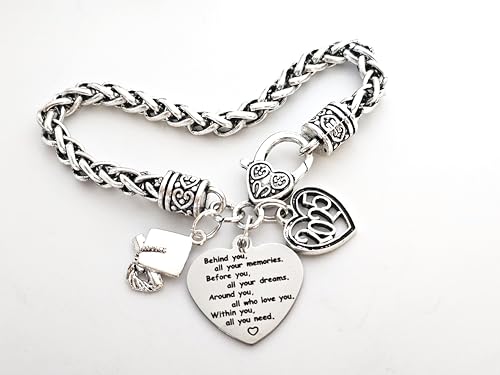 Inspirational Graduation Behind you all your Memories Bracelet for Women 2023 Personalized gift for her High School College Graduation Gifts Senior Graduate Charm Bracelet3