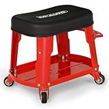 M-AUTO Heavy Duty Garage Rolling Work Seat 300LBS Capacity Mechanics Stool with Wheels, Equipment Tray and Tool Rack, Rectangle Mechanic Roll Chair, Red, (M-AUTO A03-RS-004-RD)