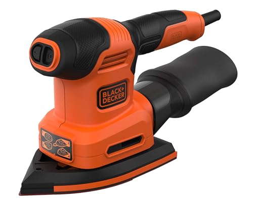BLACK+DECKER BEW200, Lijadora 4 en 1, Mouse Rotorbital 200 W, Incluye 6 Hojas, 2 Platinas y Accesorio para Detalles + STANLEY STA32477-XJ - 15 Lijas para punta de detalles Grano Surtido