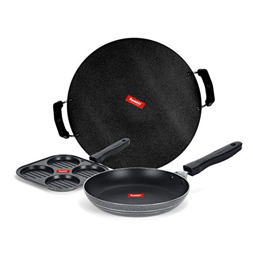 Image of Sumeet NonStick Grizaj Cookware Set (Tawa-30.5cm Dia + Mini Multi Snack Maker - 4 Cavity -19.5cm + Tapper pan - 0.6Ltr - 20Cm Dia)