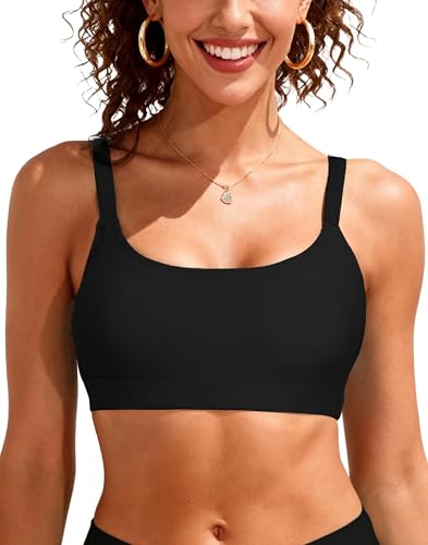 2026 Fashion Sports Swim Bra Classic Bikini Tops for Women Bathing Suits Top with Padded Crop Swimsuit Black M
