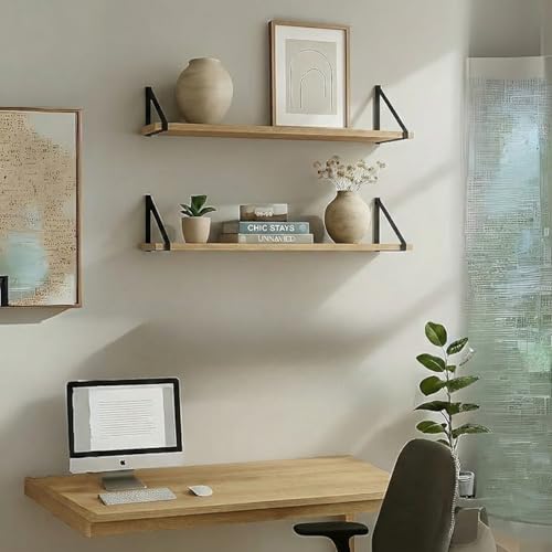 Image of Amazon Brand - Solimo Bookshelf for Wall with Metal Brackets | Home Decorative Wall Shelf | Wall Hanging Shelf for Books, Living Room, Bedroom (Design 1)