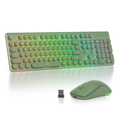 Vumilstek Backlit Wireless Keyboard and Mouse 2.4GHz Light Up Typewriter Rechargeable Cordless Quiet Keyboard with USB Receiver for PC/Laptop(Dark Green)