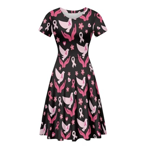 Image of HUGS IDEA Womens Puffy Swing Midi Dress Round Neck Short Sleeve Party A-Line Dresses