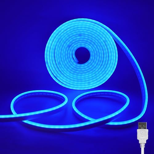 Wisada 1M LED Neon Rope Light with On/Off, Blue Light Waterproof Flexible LED Strip Light, DIY Design