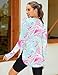 ZHENWEI Women's Long Sleeve Workout Shirts Quick Dry Exercise Shirts Athletic Hiking Tops Lightweight Sun Protection UPF 50+ Tops (White Blue Pink Print, XL)