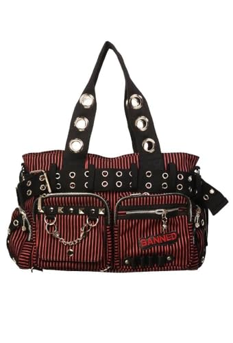 Sac bandoulière rouge et noir punk sacoche en toile rayée gothique
