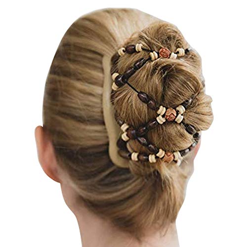 Gofypel Magic Hair Combs, Double Stretch Combs Bun Hair Side Combs With Wood Beaded Hair Accessory For Women Fashion Hairstyles 4 Pcs Randomly Color #TOP4