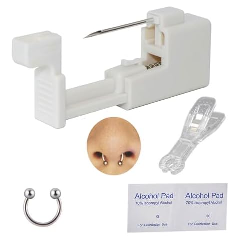 AM RONG MAGIC Professional Body Piercing Kit for Septum/Nose, Self Nose Piercing Gun ,Safe Piercing Gun Kits, Self Nose Piercing Needle Tool Kits Stainless Steel for Women Men ﻿ (white- septum piercing kit) Cover